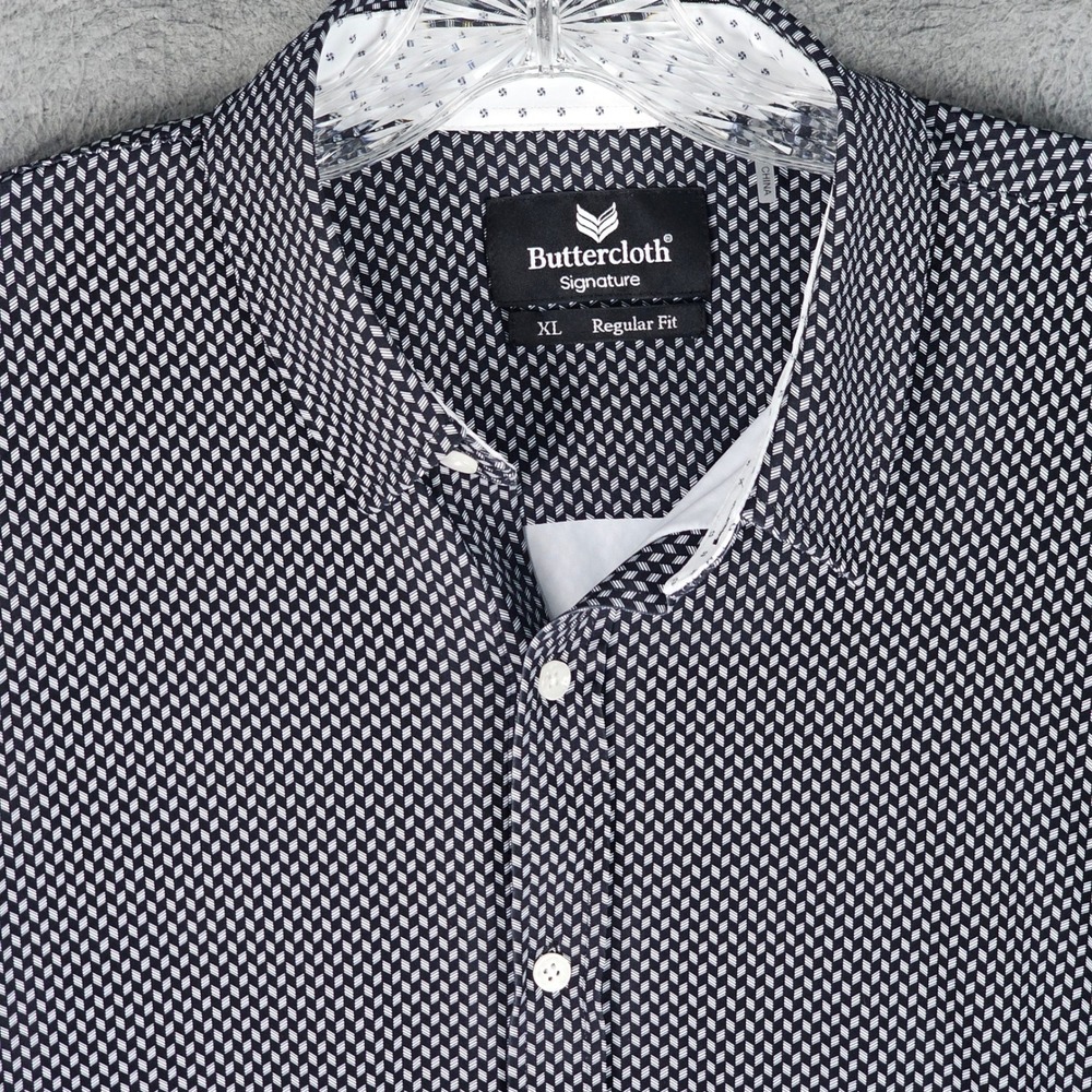 Buttercloth Button Front Shirt Mens XL Geometric Signature Regular Fit Long